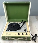 Vtg Mcm Sears Green Silvertone Stereo Portable Electric Record Player Bad Needle. Fixed Price $47.99.