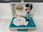 Vintage Mickey Mouse Walt Disney Blue White Portable Record Player Turntable. Fixed Price $59.99.