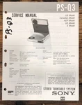 Sony PS-Q3 Record Player / Turntable Service Manual *original*. Fixed Price $19.97.