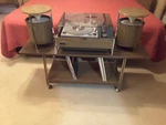 1965 Zenith Z565W Circle Of Sound Record Player Speakers & Gusdorf Stand. Fixed Price $655.00.